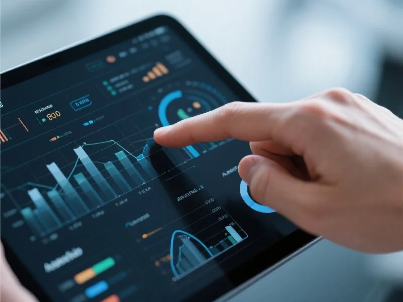 手部正在操作平板电脑上的数据可视化界面